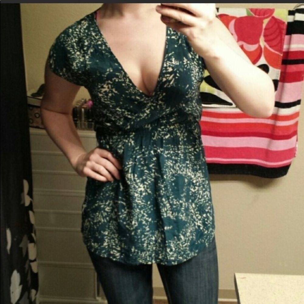 Kimchi Blue Green/White  Faux Wrap Top XS (A-103)